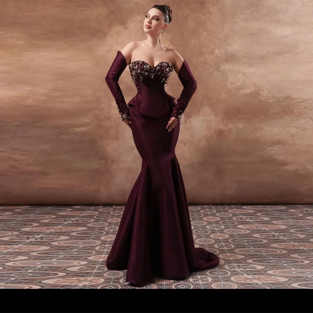 

Customized Saudi Dress Mermaid Sleeveless Floor Length Evening Dresses Strapless Beading Formal Wedding Party Dress