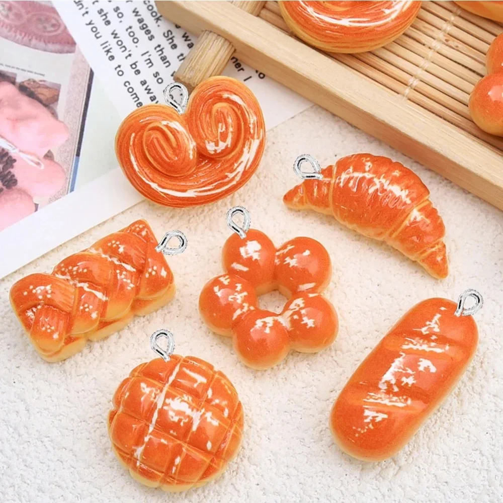 10PCS Flat Back Charms Shiny Heart Bread Series, DIY Jewelry Pendants Decoration Accessories for Earrings Bracelet Making