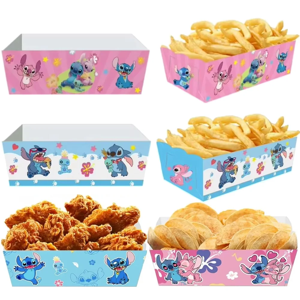

Blue Stitch Pink Angel Paper Food Serving Trays Candy Snacks Popcorn Box Kids Birthday Party Supplies Party Favors