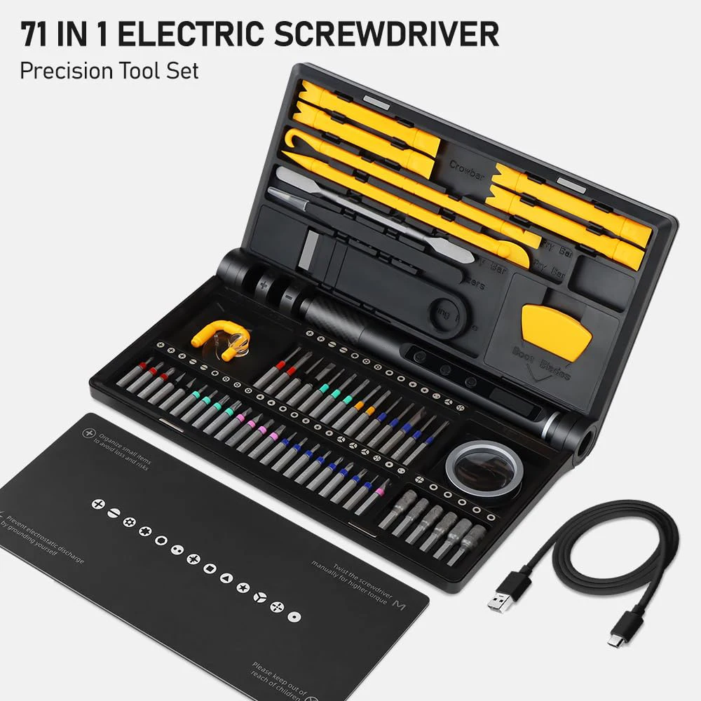 71 in 1 Precision Electric Screwdriver Set S2 High Hardness Alloy Steel with LED Light Multi-function Repair Tool for Camera DIY