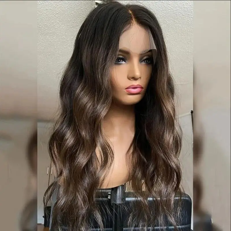 Peluca de cabello humano sin pegamento, pelo de bebé con encaje HD, color rubio, Marrón degradado, 5x5, Base de seda, onda corporal judía, moda europea, 30"