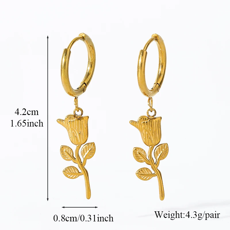 EILIECK 316L Edelstahl Rosenblüten-Anhänger Halskette Ohrringe Set für Damen Neues Geschenk 18K Vergoldet Wasserdichtes Schmuckset – Detail 4