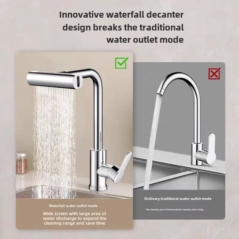 Kitchen Faucet, Rain Waterfall, Vegetable Basin, Household Sink, Hot and Cold Two-in-one Pressurization Anti-splash Rotation