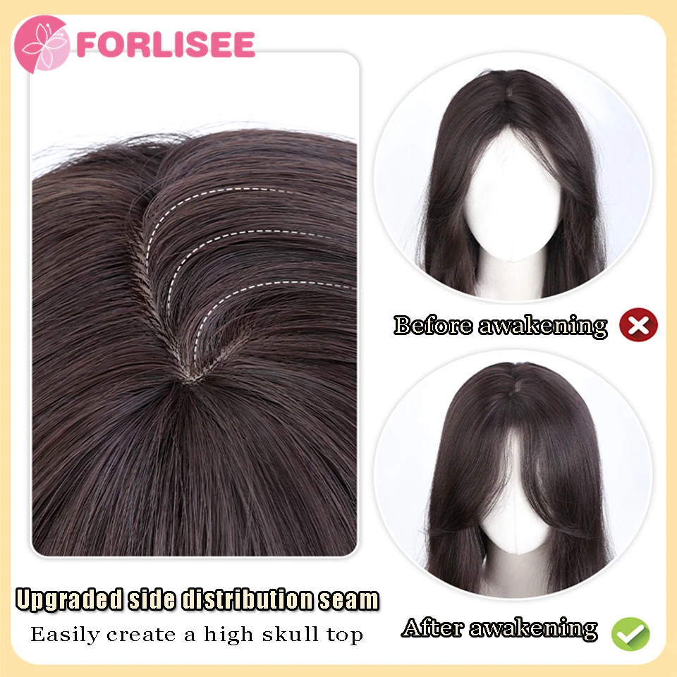 FORLISEE-Perruque Synthétique Longue Bouclée de Style Coréen, 23 Pouces, Fente en S, Raie au Milieu, Fibre Chimique Naturelle, Résistante à la Chaleur