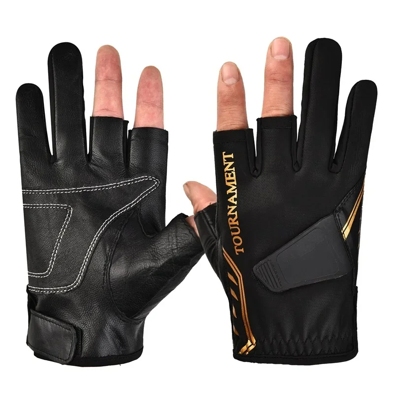 ブランドプロフェッショナル釣り手袋男性用本革ハーフフィンガー 3 本指カット手袋釣り防水手袋