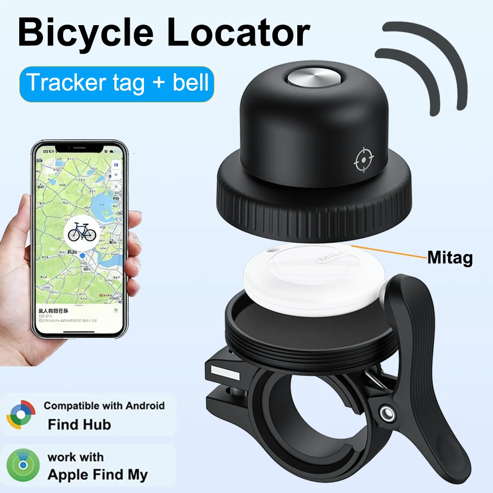 

Bicycle Tracker Bike Bell Compatible with Apple Find My and Android Google Find Hub,Hidden Bicycle Locator Mtb Accessories