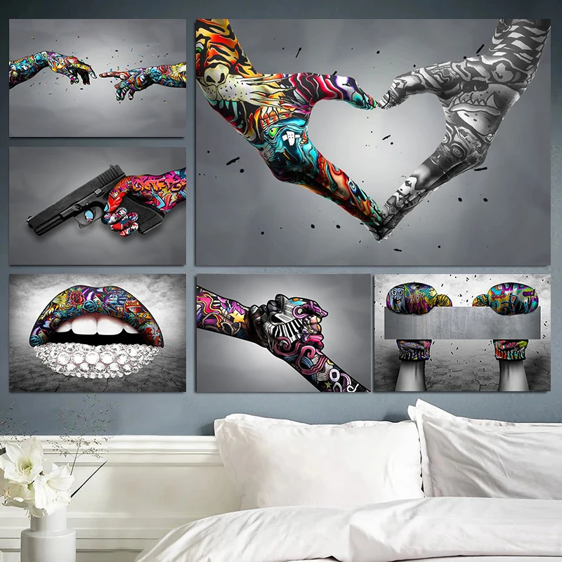 1 Stück rahmenloses Graffiti-Straßen-Abstrakt-Gesten-Leinwandbild, Kunstdruck, Wandkunst, Pop-Poster und Bild, modernes Wohnzimmer, Schlafzimmer