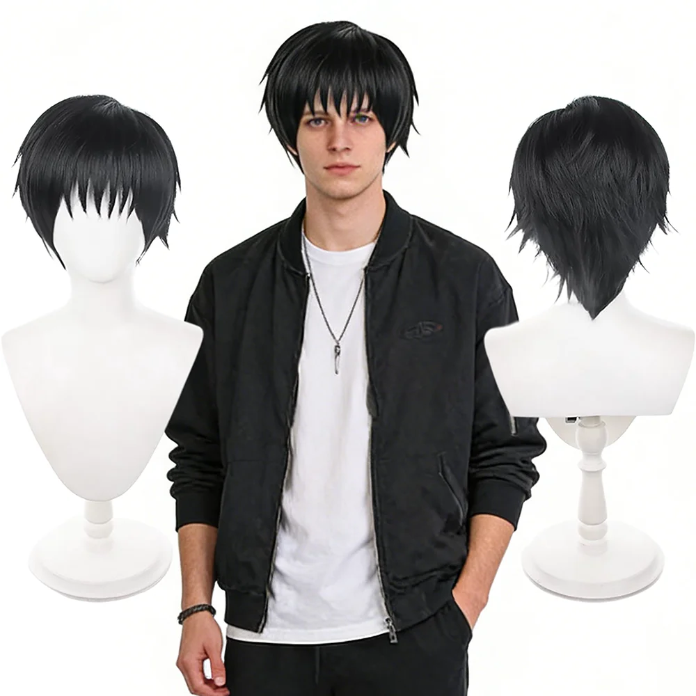 Jujutsu Kaisen Fushiguro Toji Cosplay Wig Black Natural Fluffy Short High Temperature Fiber Anime Wig For Halloween Comic Con