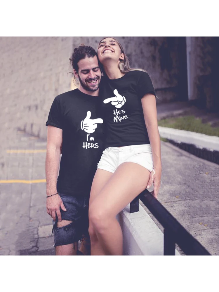 I'm Hers He Is Mine Couple T Shirt Harajuku Tumblr Garphic Tees Valentine Funny Couples T Shirt Matching Couple Shirt Clothing