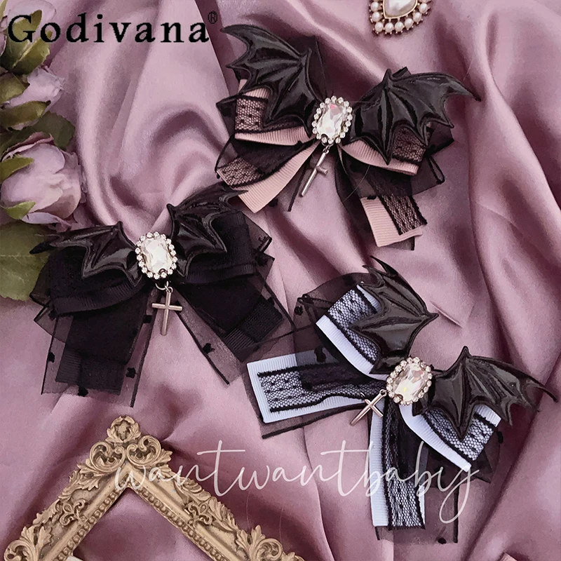 Japanese Mine Mass-Produced Bow Cross Rhinestone Lolita Hair Clip Girly Sweet Cute Elegant Fashion Pink Hair Accessories Women