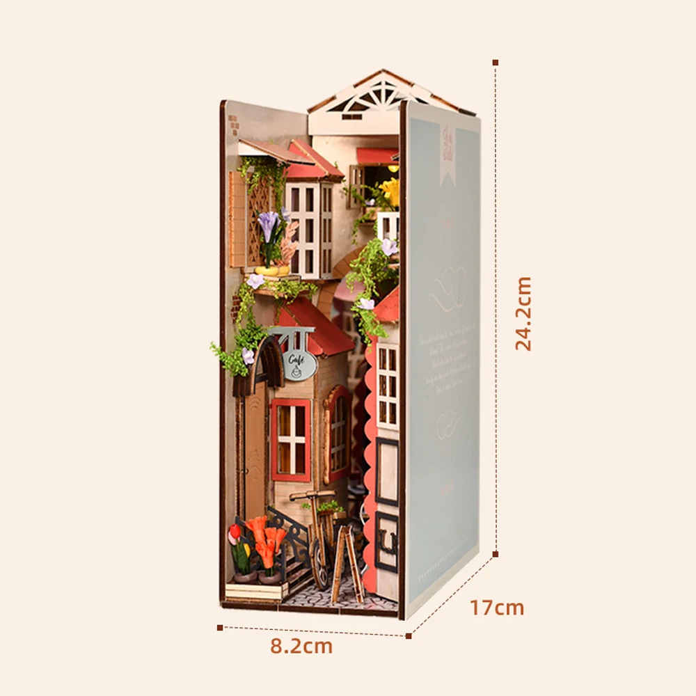 Kit di inserti per scaffali per angoli per libri fai-da-te Parigi Fermalibri Kit modello in miniatura in legno con luci Scaffale per amici Regali di compleanno