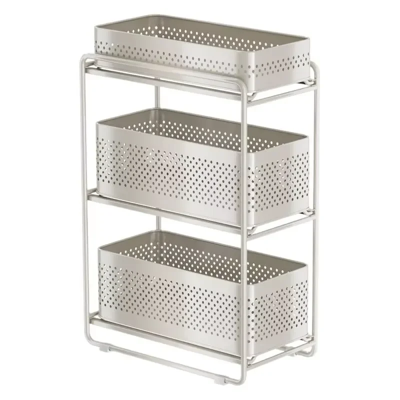 Under Sink Storage Rack Pull Out Kitchen Cabinet Organizer 2/3 Tier Hollow Steel Spice Rack Sample Order Wholesale Factory