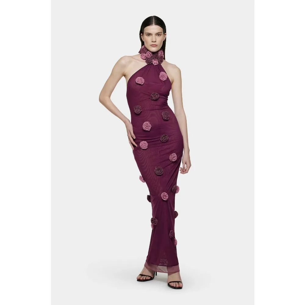 Customized 3D Flowers Halter Mother of Birde Dresses 2026 for Women Wedding Elegant Evening Dress Long Column Prom Party Gowns