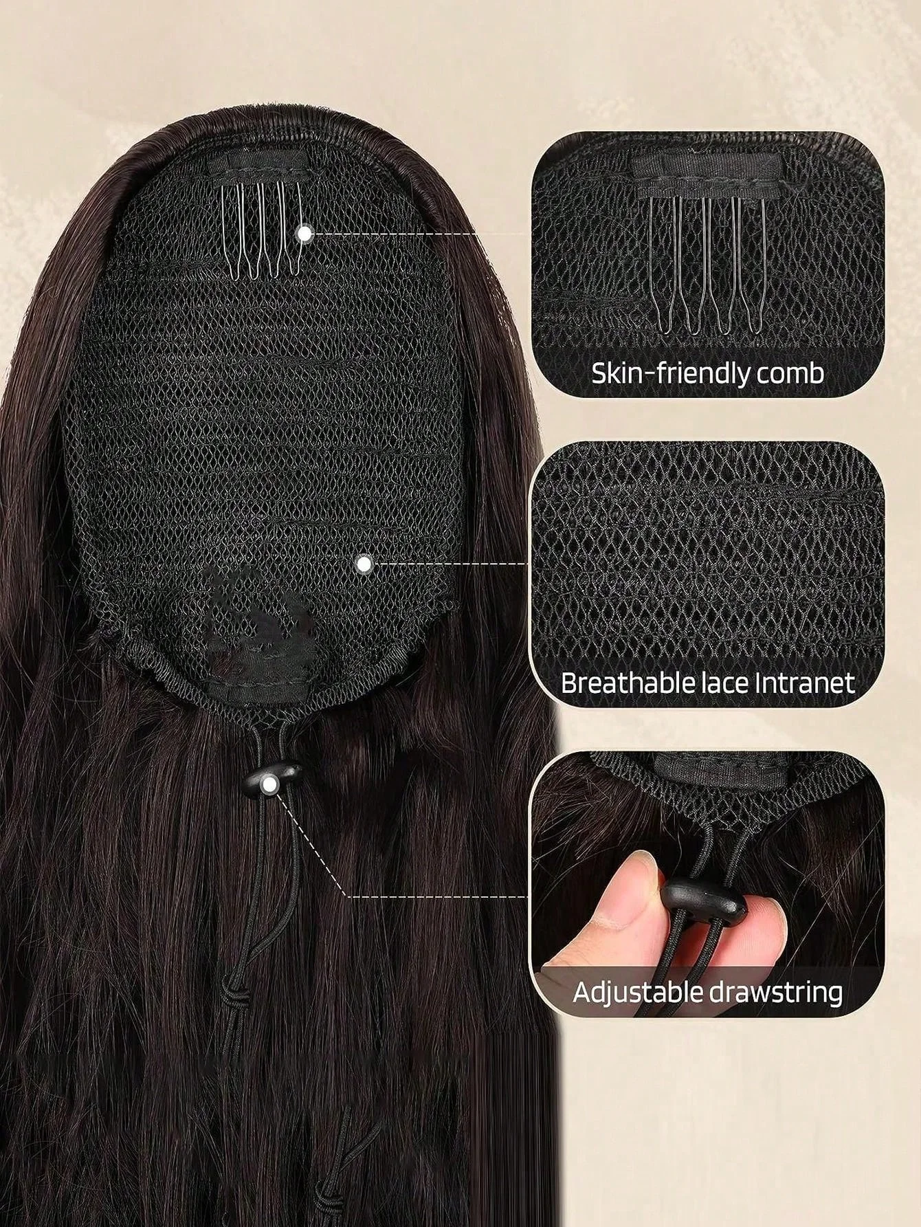 Short curls Elastic drawstring Ponytail, between ponytail and elastic drawstring Wavy synthetic curls for everyday use