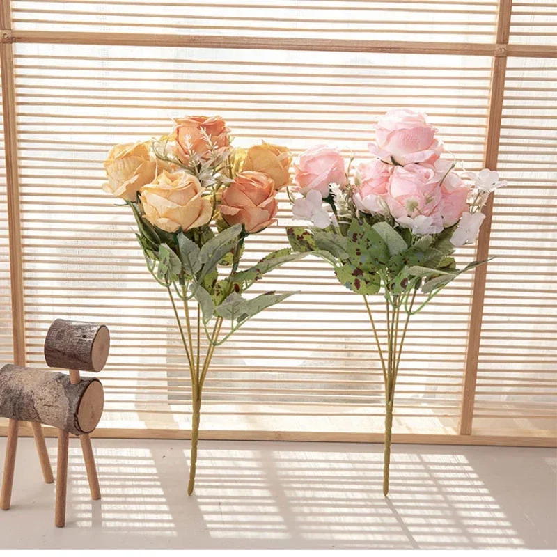 ยุโรป rose ประดิษฐ์ดอกไม้ผ้าไหมคุณภาพสูงงานแต่งงานตกแต่งวันหยุดฤดูหนาวดอกไม้สีแดงตกแต่งฤดูใบไม้ร่วง