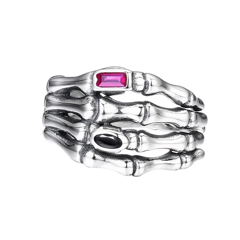 BOCAI New Real S925 Silver Trendy Punk Style Skull Claw Ring for Men Opening Retro Hip-Hop Rock Jewelry Accessory