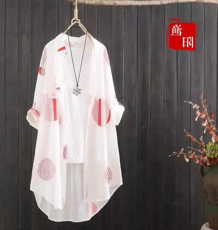 Sommer 2023, neue mittellange, bedruckte, gestreifte, dünne Oberbekleidung, Sonnenschutz, Irt-Kragen, lang, Sve, lockere Passform, Pendler-Sle