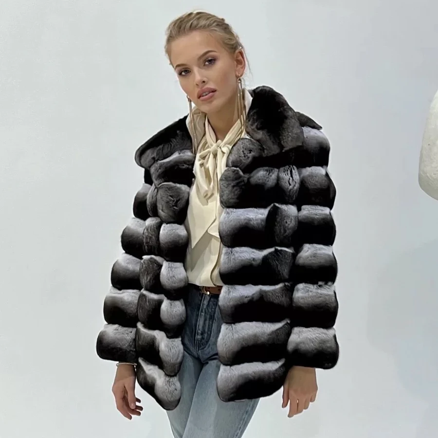 Cappotto di vera pelliccia di coniglio Abbigliamento invernale da donna Giacca di pelliccia di coniglio Rex naturale da donna Nuovo stile di moda