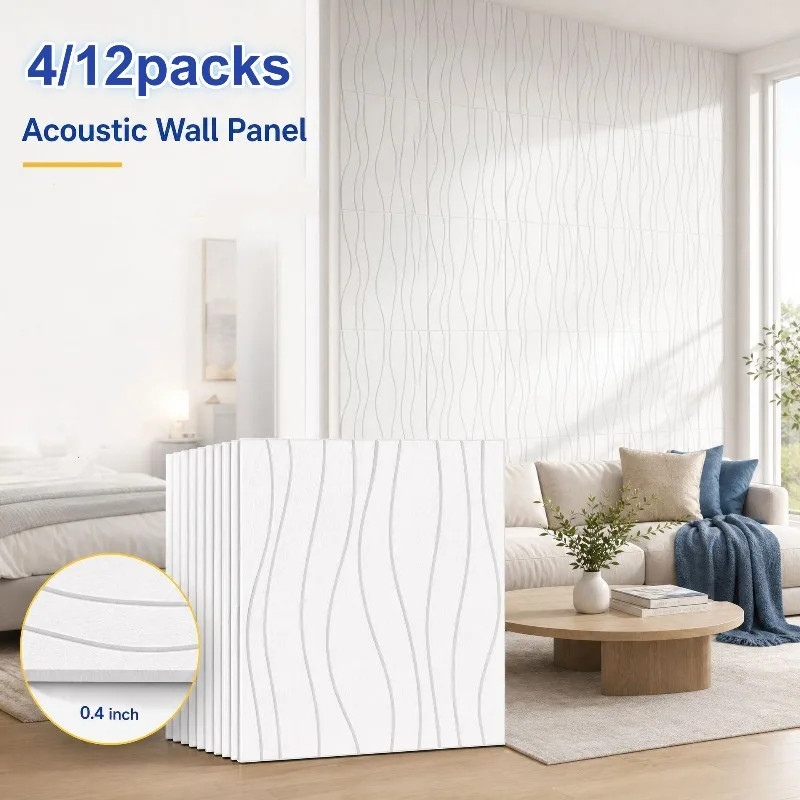 Wavy Pattern Acoustic Felt Wall Panel 3D Textured Sound Absorbing Self-adhesive Felt Board Noise Insulation Wall Tile Stickers