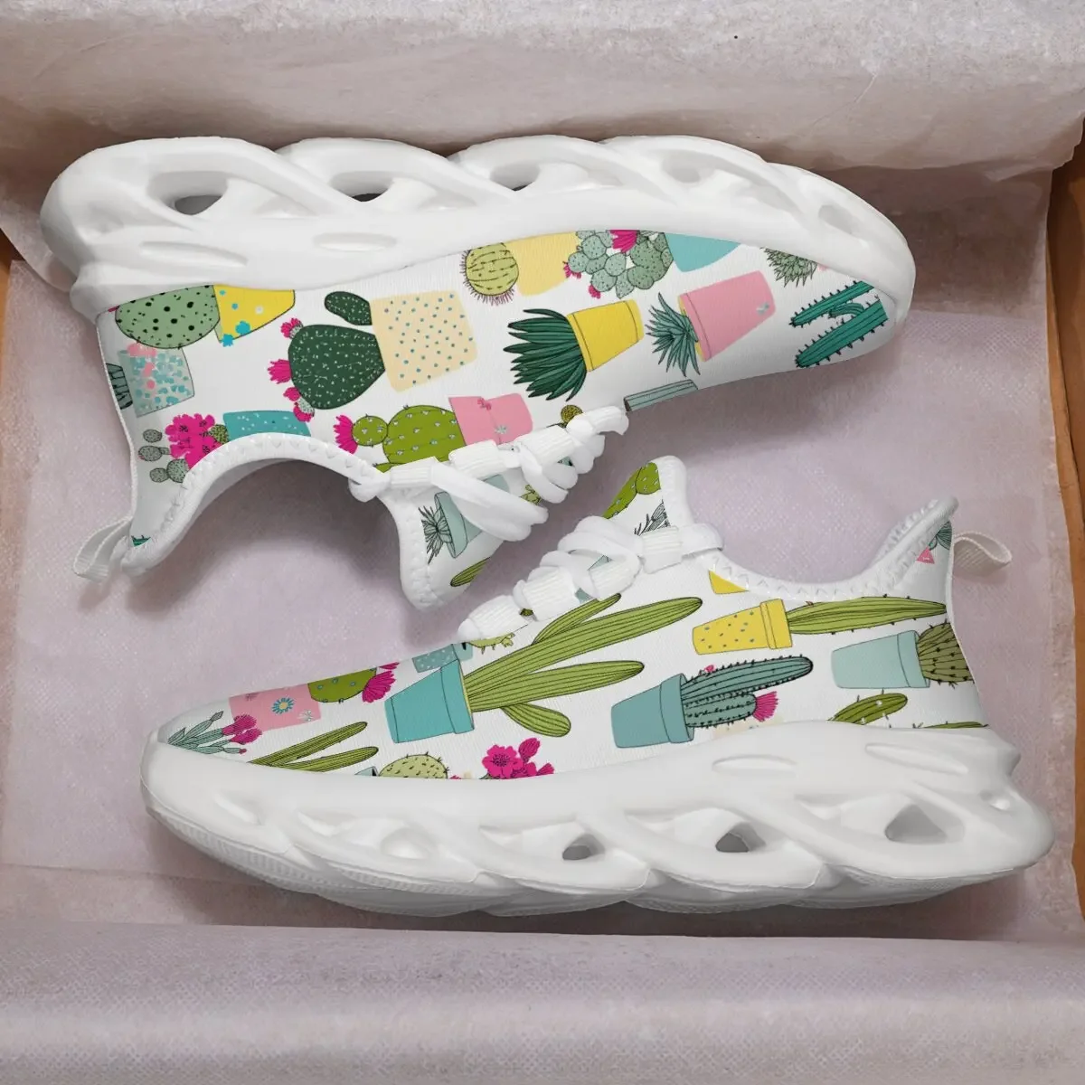 Zapatos para niños, zapatos deportivos informales con planta en maceta de Cactus, zapatos transpirables para correr, Tenis para mujer, zapatillas deportivas blancas para caminar para hombre