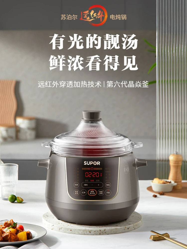 SUPOR Stewpan Household Automatic Far-infrared Heating Glass Stew Pot Electric Stew Pot Slow Cooking Simmering DG35YC18 220V