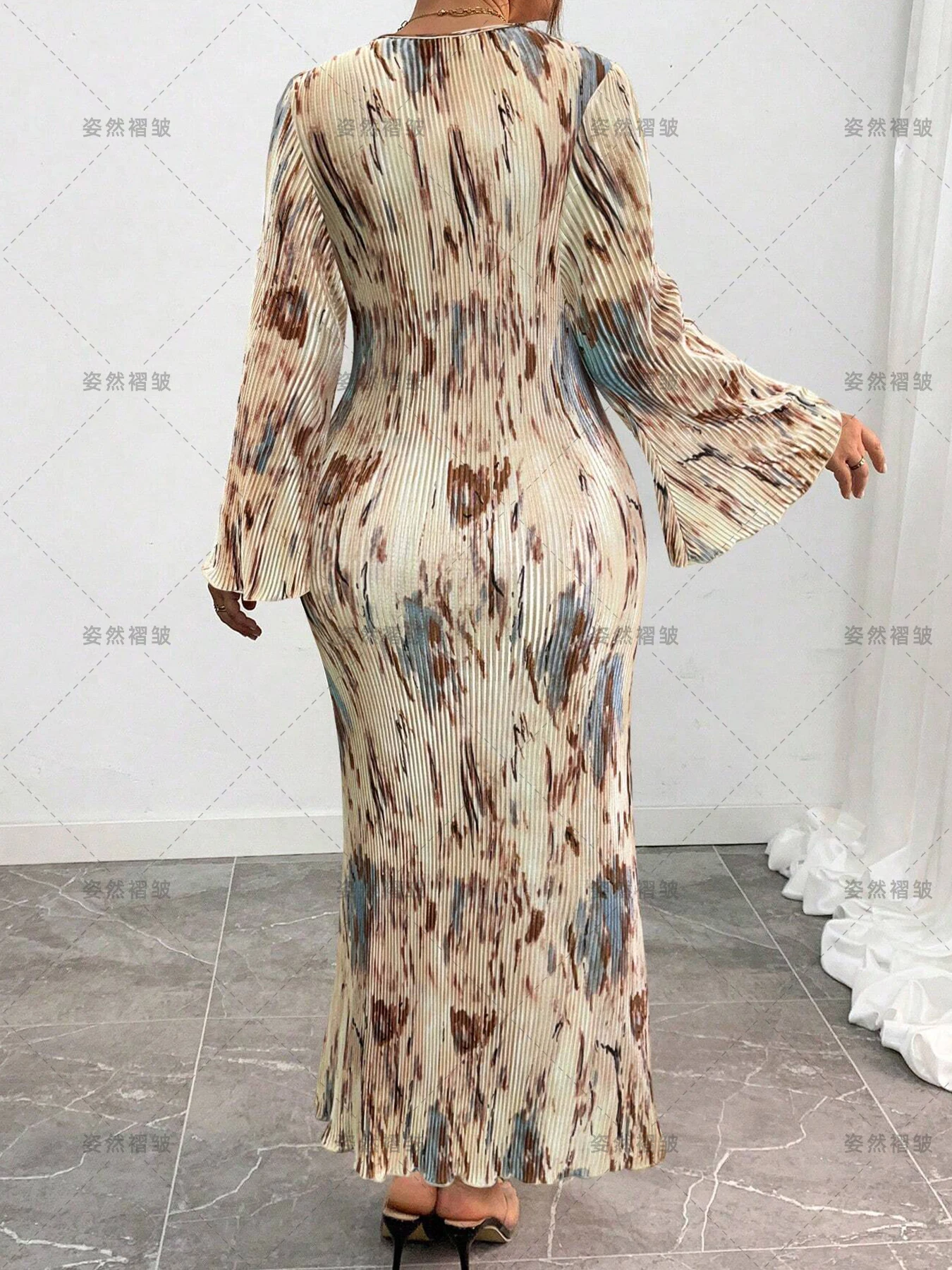 Plus Size Clothing Long Sleeve Dresses For Women Miyake Chiffon Print Pleated Dress Casual Ins Fashion Elegant Party Female 2026