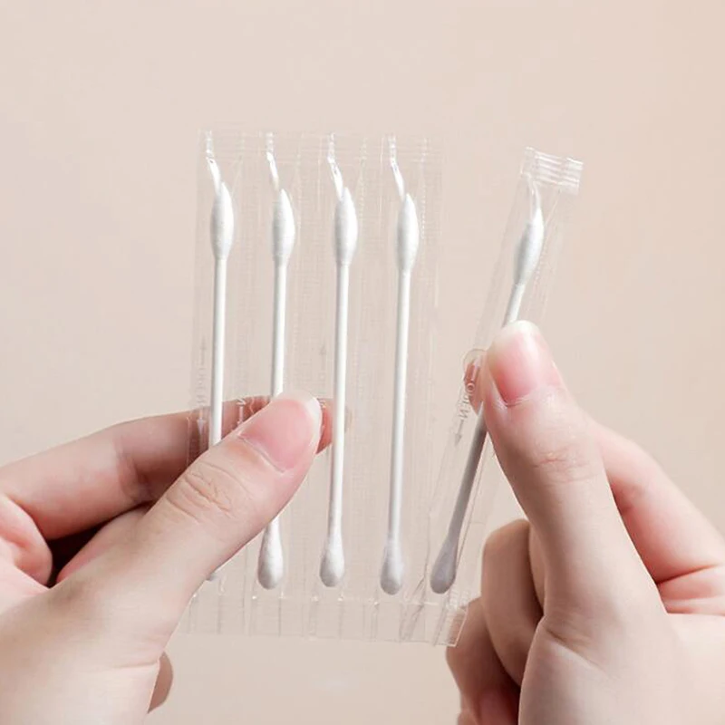 100 szt. Jednorazowe dwustronne kosmetyczne waciki białe czyszczenie makijażu usuwanie wacików patyczki niezależne opakowanie