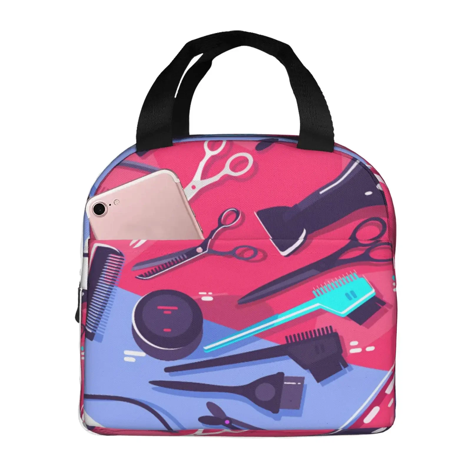 Barber Scissors Hairstylist Salon Series Print Lunch Bag Portable Thermal Cooler Insulated Bento Box for Kids Food Tote Bags