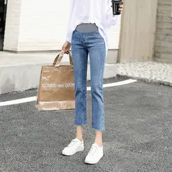 Pantalones vaqueros coreanos para mujeres embarazadas, jeans rectos de 9 puntos, sueltos, M-3XL, vientre, primavera y otoño, invierno