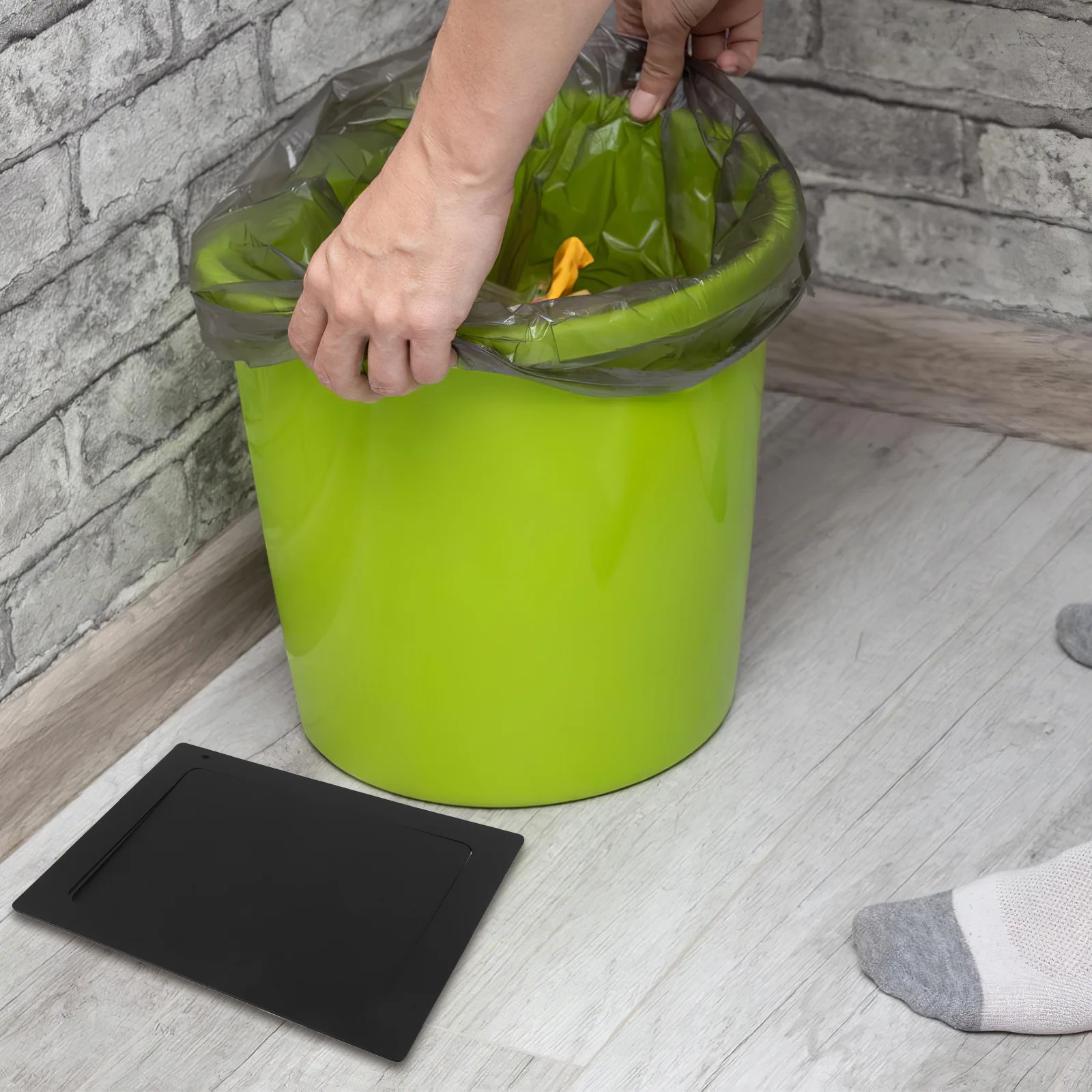 

Recessed Stainless Steel Trash Can Lid Rectangular Flush Mount Side Opening Under Counter Waste Bin Cover for Kitchen Bathroom