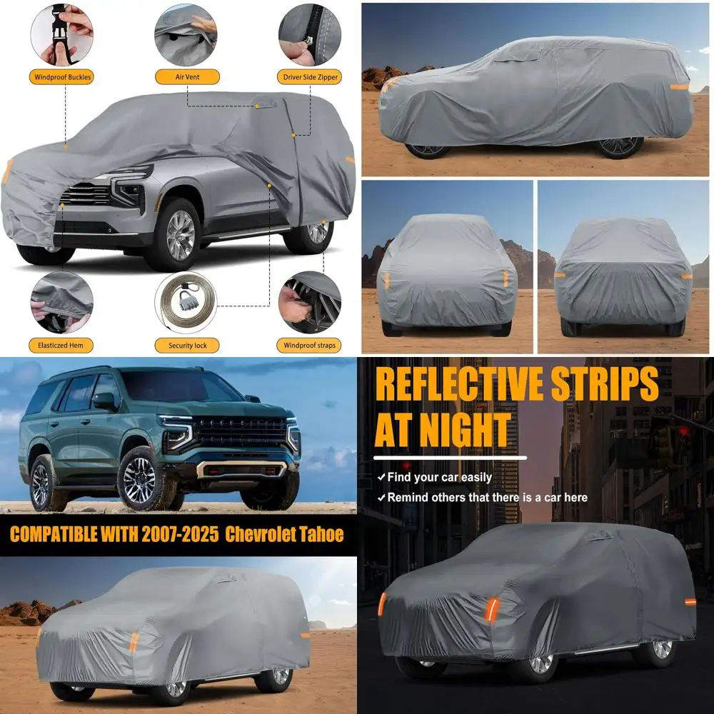 

Всепогодный 10-слойный водонепроницаемый чехол для автомобиля с внутренней хлопковой подкладкой и ветрозащитными ремнями, дверь на молнии для внедорожников 2007-2025 гг.