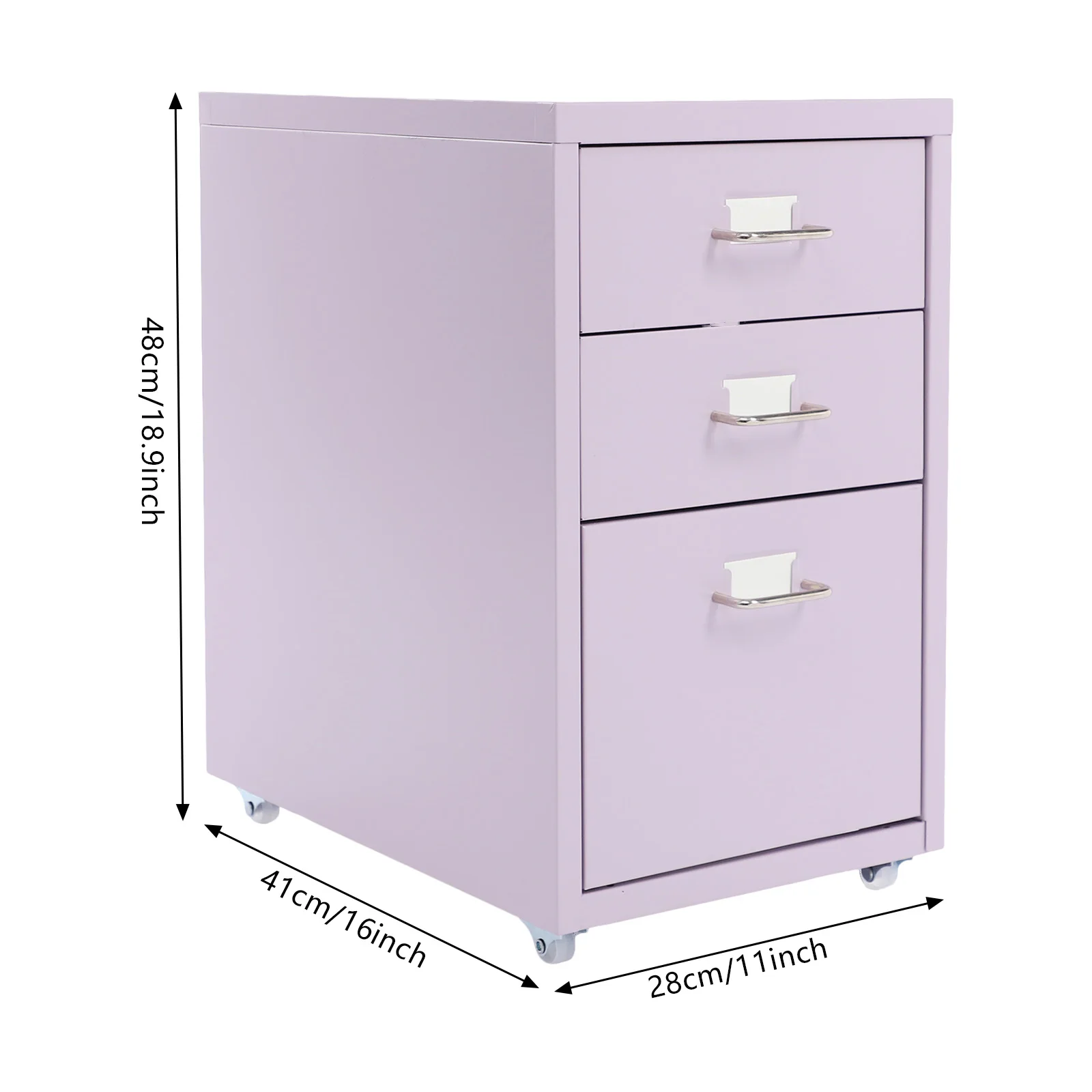 خزانة ملفات متنقلة، خزانة ملفات مع 3 أدراج، خزانة تخزين معدنية بعجلات باللون الأحمر والأرجواني للمكتب المنزلي