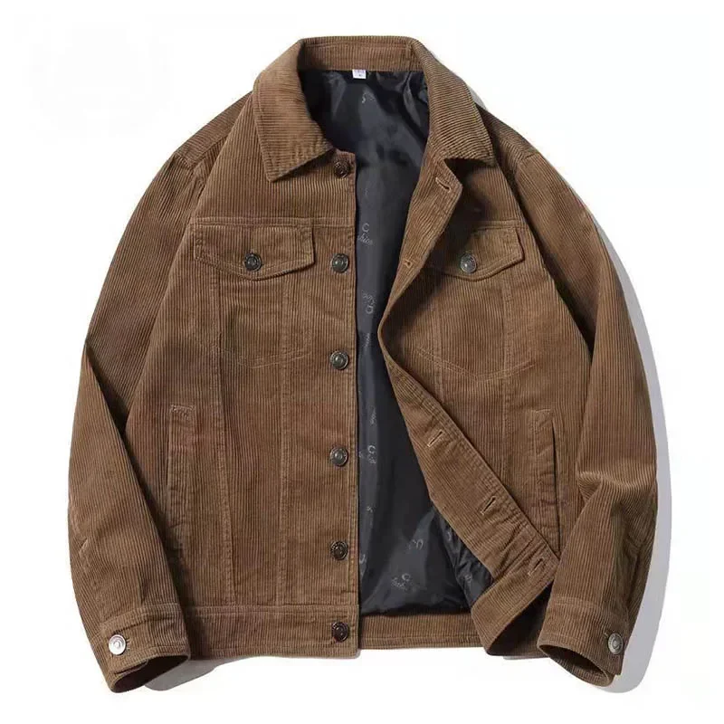 

New Men's Thin Jackets Spring Autumn Fashion Casual Corduroy Jackets Vintage Loose Outwear Coats for Male Tops Plus Size New
