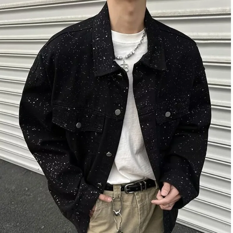 

Осенние новые свободные студенческие мужские пальто с лацканами, повседневные красивые джинсовые топы с длинными рукавами, черные однобортные мужские куртки с бриллиантами