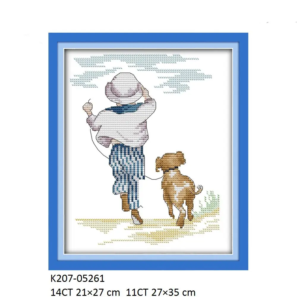 Joy Sunday Boy Dog Wind Catching Fish Sisters On Beach Sand-towers Play In Seaside K207 K208 K209 K210 K211 K252 Cross Stitch