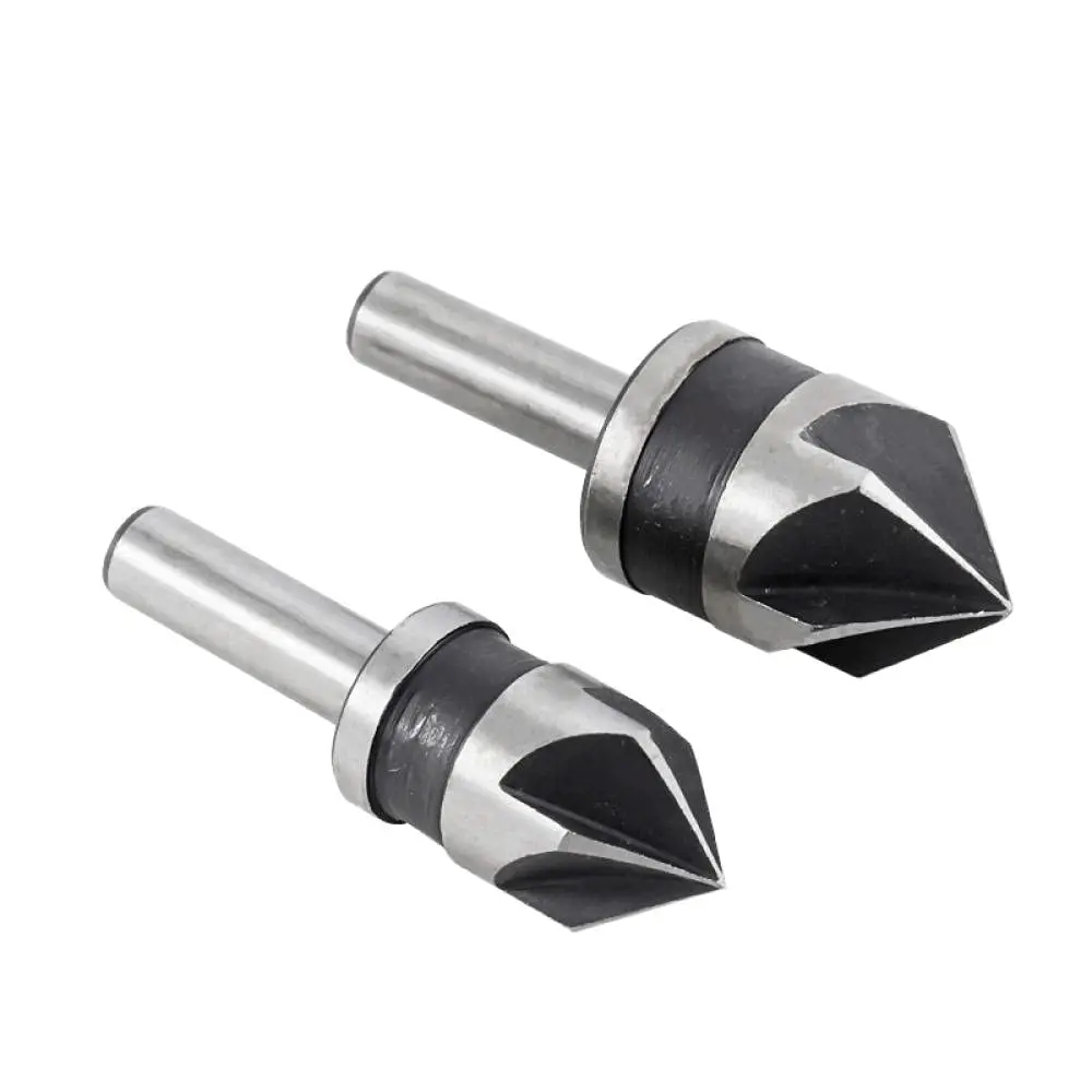 2pcs 5 Flutes HSS Countersink Drill Bit for Wood 82 Degree Chamfer Drill Bit 1/2" 5/8" Round Shank Chamfer Cutter