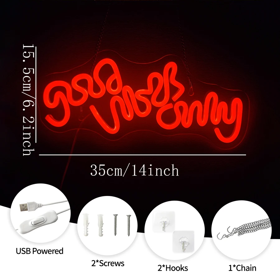 Good Vibes Only Led Neon Sign. Red Letter Icon Wall Decor, Used For Bedroom, Office, Bar, Club Wall Lamp, Birthday Party Gift.