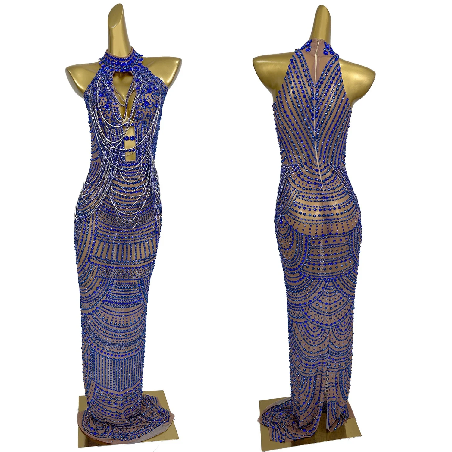 

Birthday Celebrate Party Photo Shoot Wear High-end Luxury Evening Gown Women Sexy Sparkly Rhinestone Chains Long Dresses Miwu