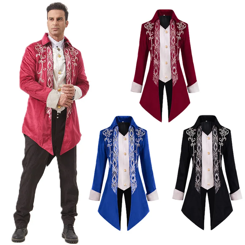 

2026 Spring/Fall Velvet Medieval Steampunk Gothic Tuxedo for Men, Red Victorian Gentleman's Frock Tailcoat Jacket,European Sizes