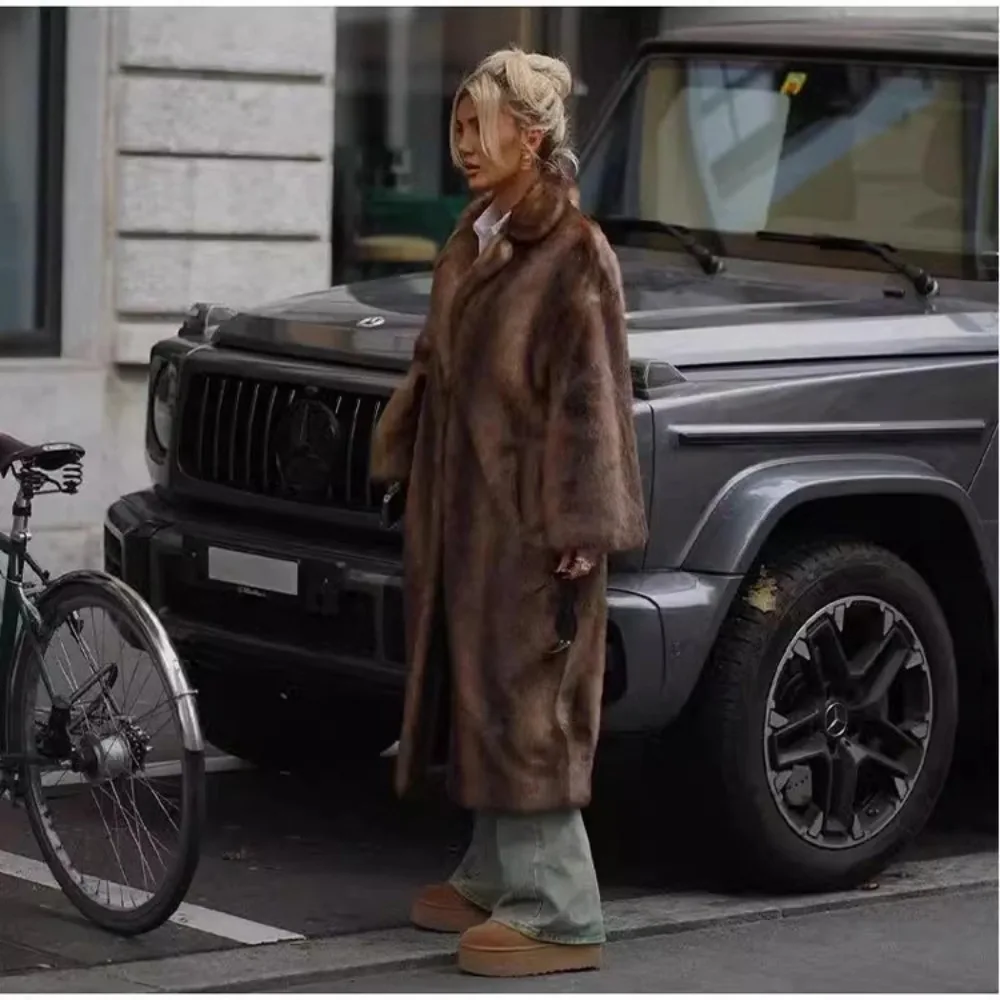 Mulheres grossas jaqueta de pele do falso casaco longo quente manga cheia elegante jaquetas casuais com decote em v outerwear casacos inverno high street