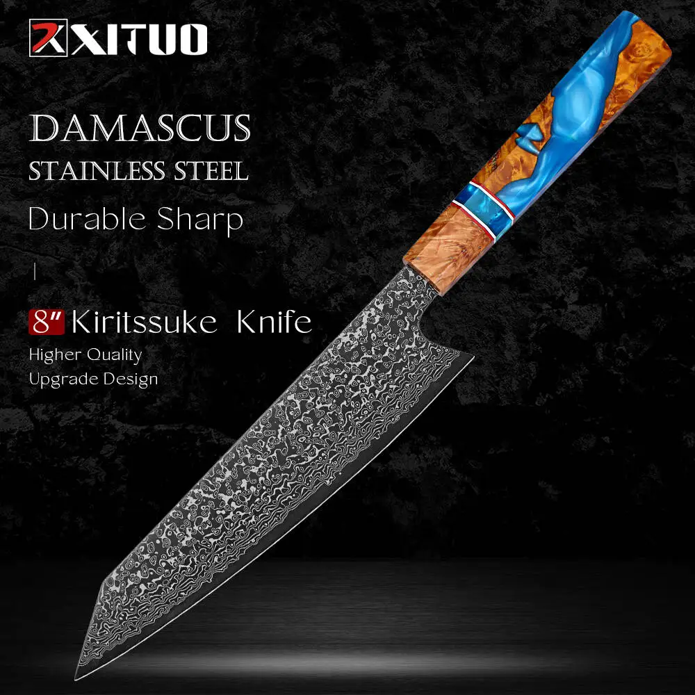 XITUO Damascus Steel Japanese Chef Knife Kiritsuke Knife Handcrafted High Carbon Sharp Sushi&Sashimi Knife Premium Kitchen Knife