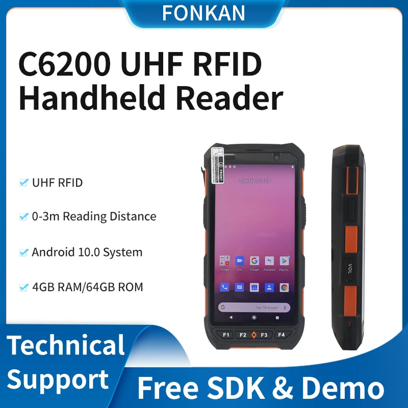 C6200 UHF RFID Reader Android 10.0 4+64G Handheld RFID Reader UHF PDA for Warehouse Inventory