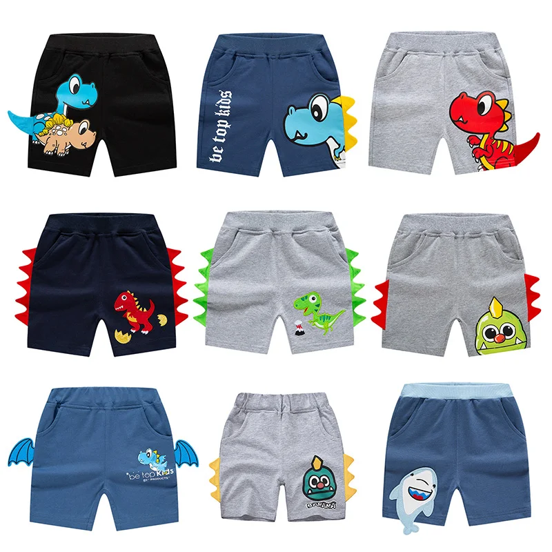 2026 Summer 2-8 Years Children Boys Shorts Cartoon Dinosaur Embroidery Baby Boys Sports Shorts Kids Toddler Little Boy Clothes