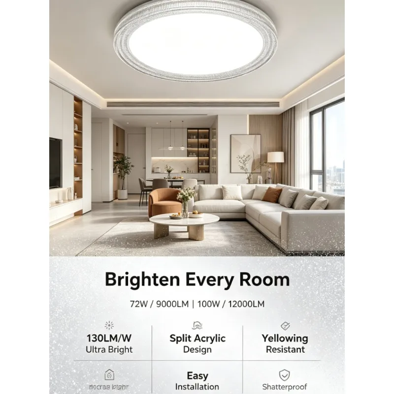 Modern Round Silver Textured Rim LED Ceiling Light Luxury Glass Edge Living Room Bedroom Decor Fixture Soft Glow Easy Install