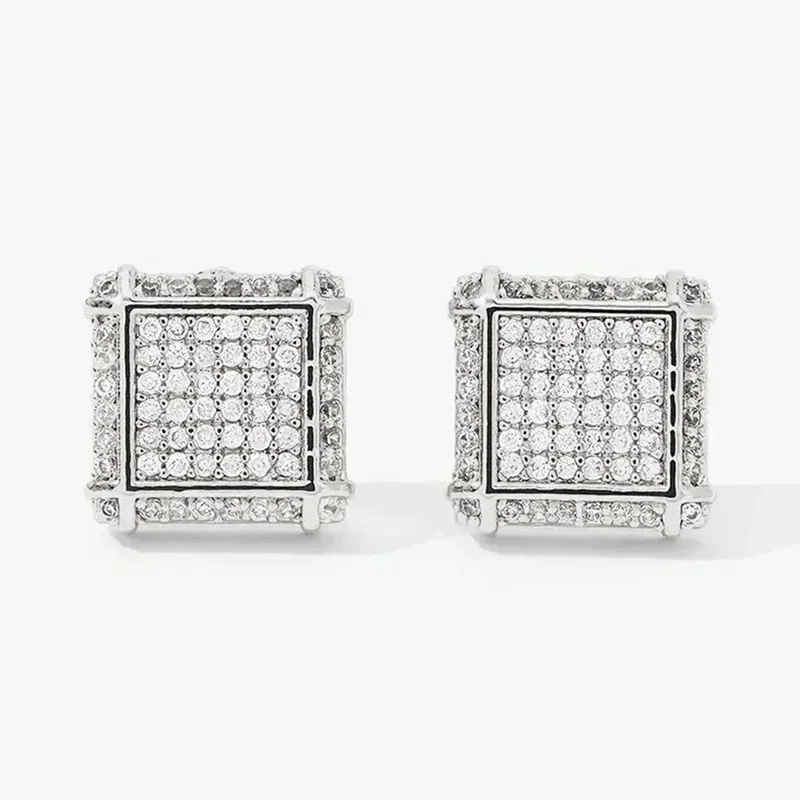 Trendy Square Stud Earrings for Male Female Full Paved CZ Sparkling Piercing Accessories Modern Fashion Women Men Jewelry
