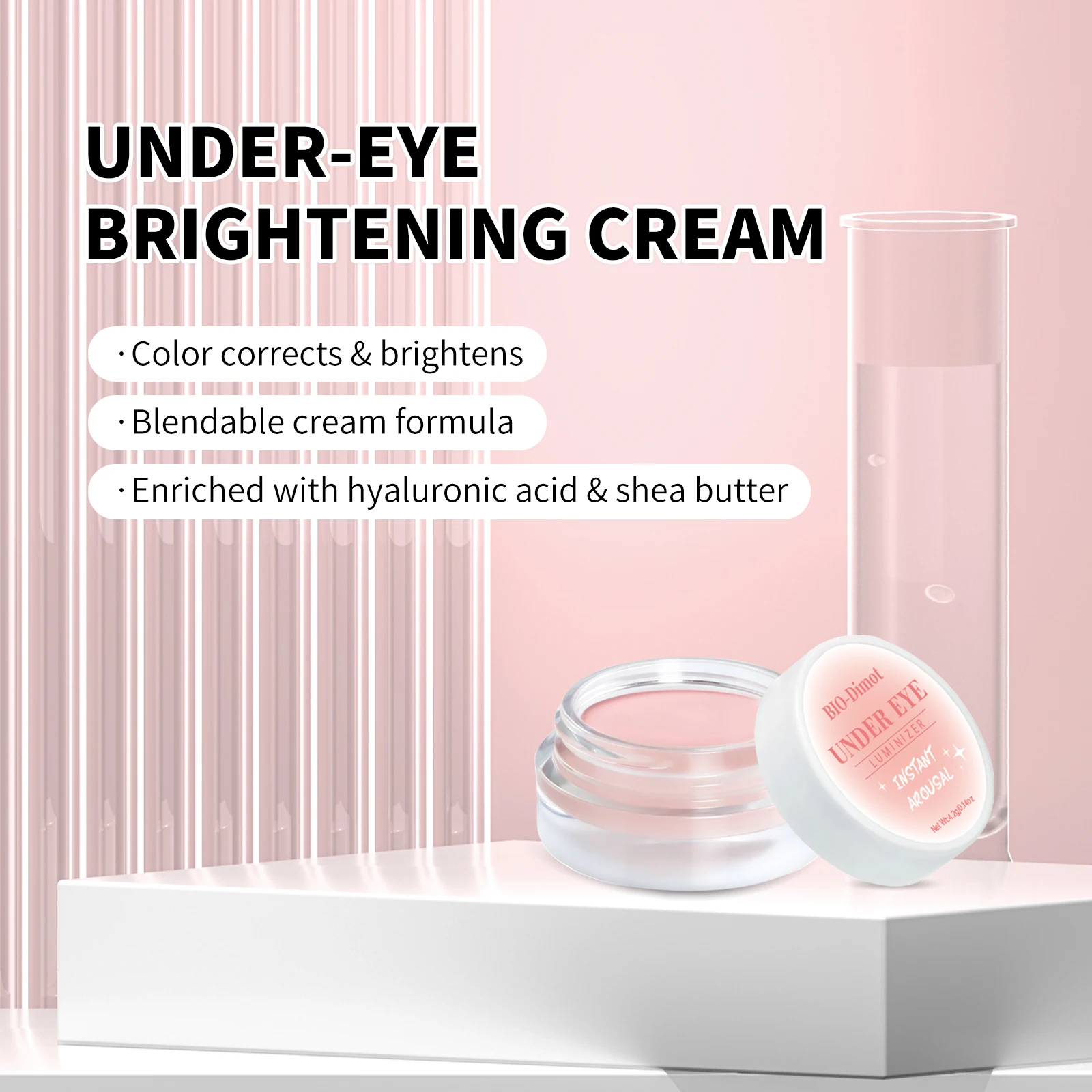 BIO-DIMOT Brightening Eye Cream 4.2g Color Correcting Concealer for Dark Circles, Hydrating with Hyaluronic Acid & Shea Butter