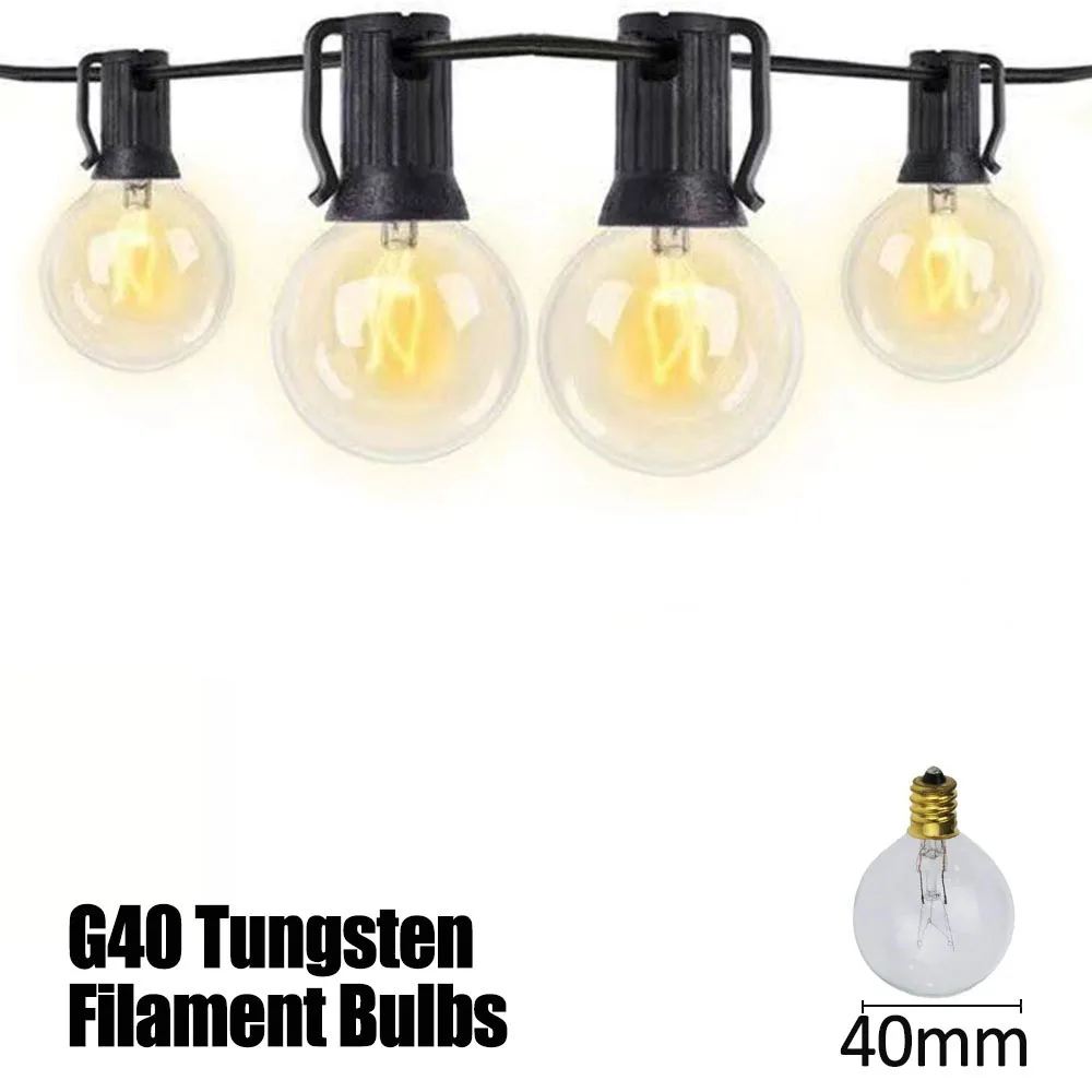 

Гирлянда G40 с лампочками накаливания, 8 м, 25 прозрачных шарообразных лампочек, расстояние между ними 30 см, для декора дома, веранды, свадебная гирлянда