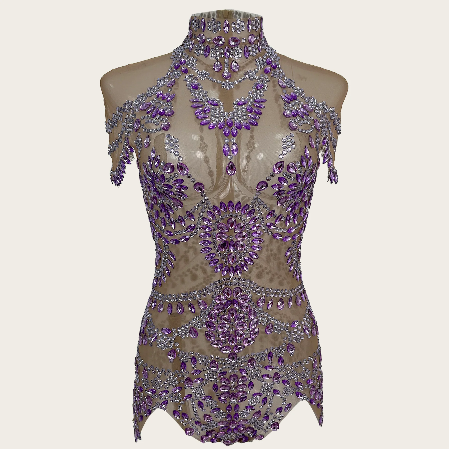 

Wuniang Women Sexy See Through Crystal Bodysuits Birthday Leotard Dancer Playsuit Performance Wear Diamonds Nightclub Outfits
