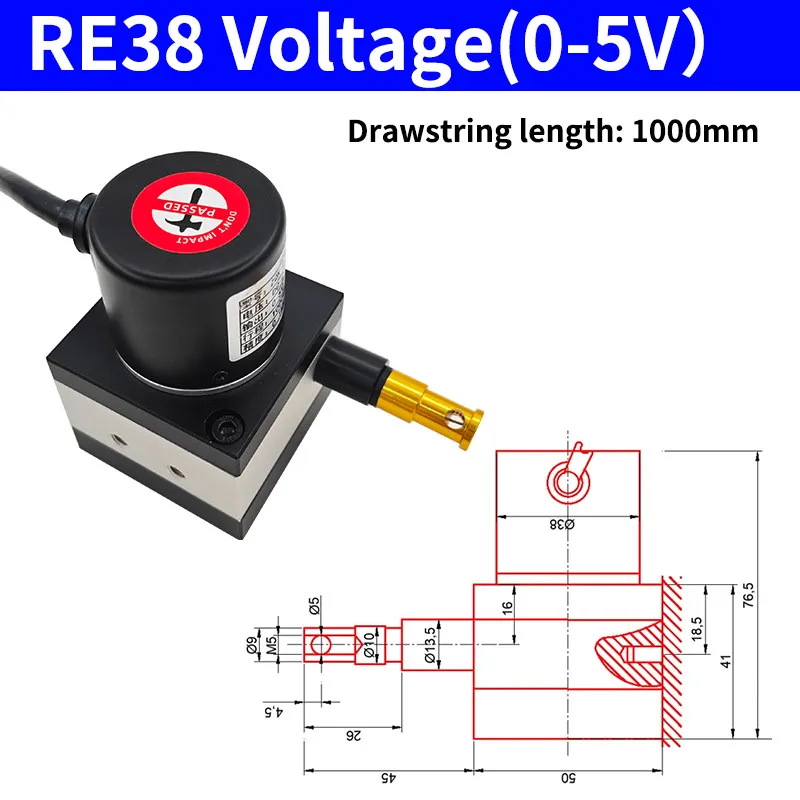 Trekkoord verplaatsingssensor, verplaatsingsmeter, elektronische analoge meetafstand 1M 1,5M 2M Ingangsvoeding 5-24V