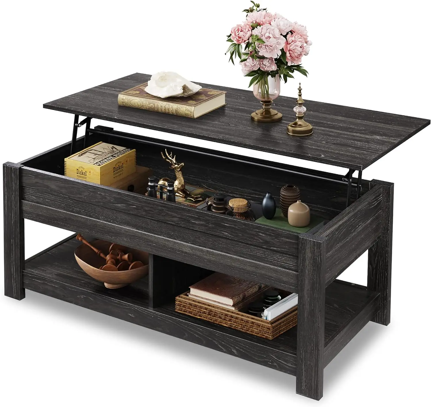 

Modern Lift Top Coffee Table,Rustic Coffee Table with Storage Shelf and Hidden Compartment,Wood Lift Tabletop for Home